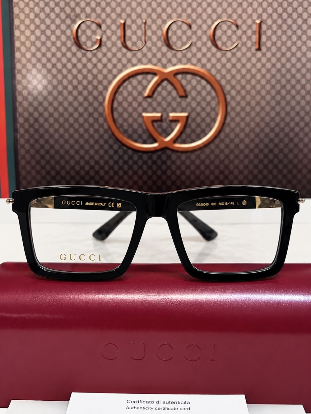 Gucci GG1504O 005 Black and Gold Designer Eyeglasses